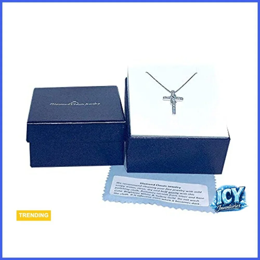 Sterling Silver Diamond Cross Necklace Infinity 1/10 CTTW 18 Inch Chain